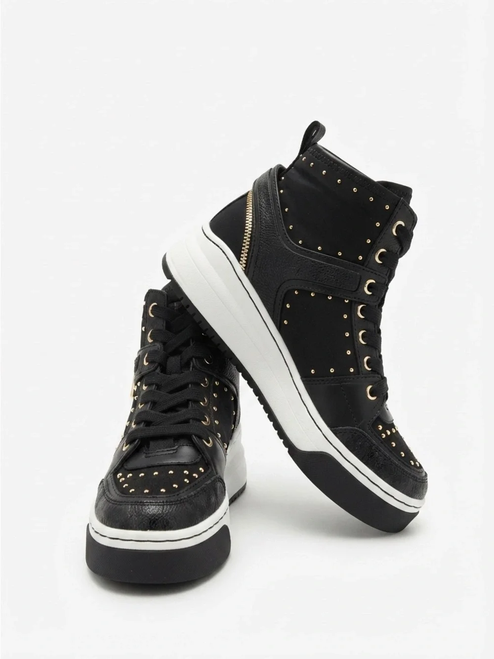 Michael Kors Lexi High-Top Platform Sneakers Black Gold Studs Size 5